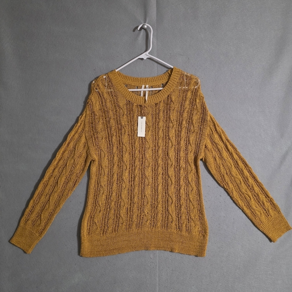 NWT Anthropologie Womens Orange Sheer Cable Knit Sweater Size Small